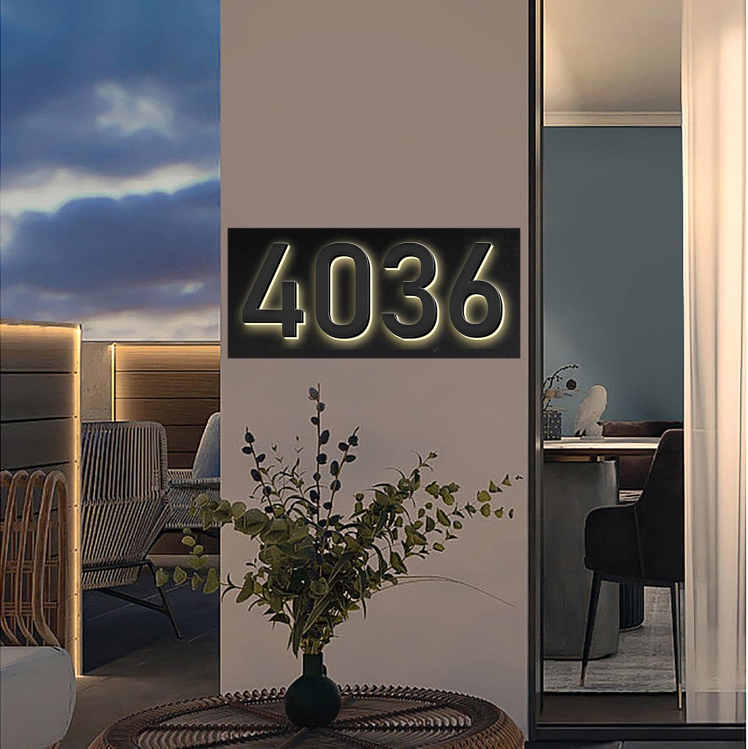 Backlit Illuminated LED House Numbers, Matte Black, Address Signs Lighted Plaque, Outdoor/Indoor, Modern, Weatherproof And Corrosion Resistant, Day & Night,14 Inch/35cm,0