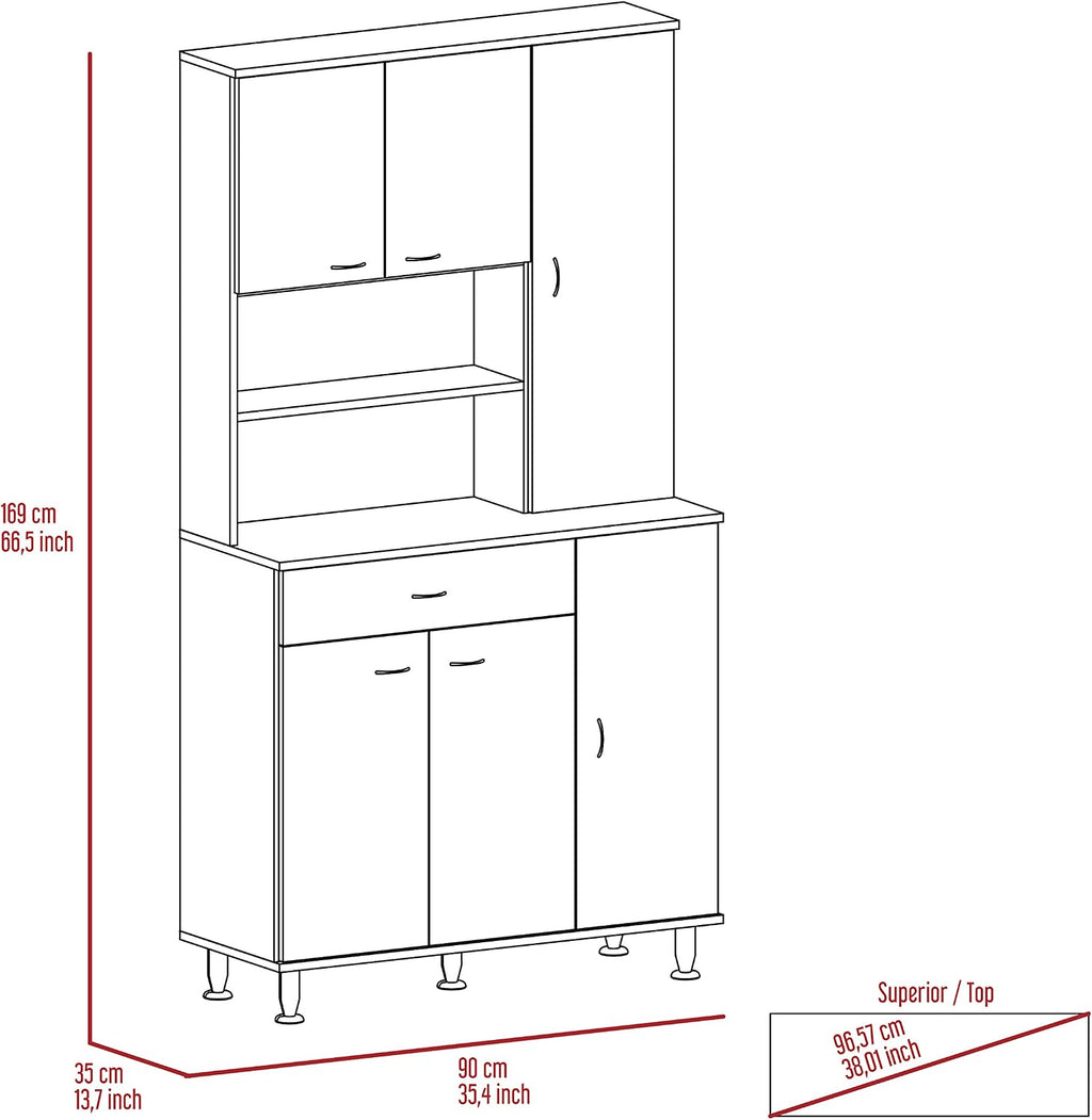 66' 10-Shelf & 1-Drawer Freestanding Storage Cabinet, Kitchen Storage Bakers Rack with 6 Covered Doors, Utility Food Cupboard for Home Kitchen Areas, White