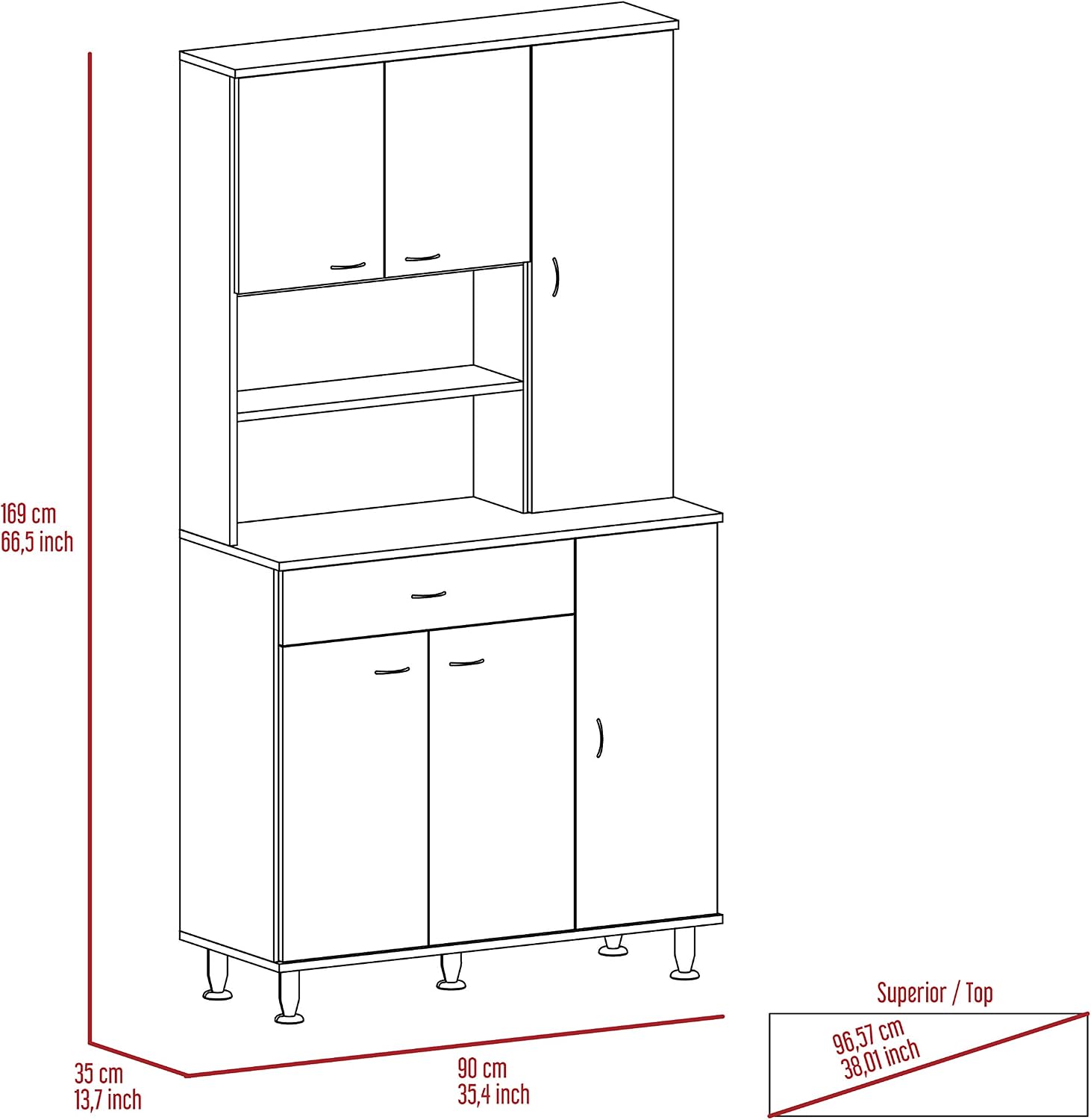 66' 10-Shelf & 1-Drawer Freestanding Storage Cabinet, Kitchen Storage Bakers Rack with 6 Covered Doors, Utility Food Cupboard for Home Kitchen Areas, White
