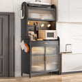 Freestanding Multi-Layer Kitchen Floor Cupboard，Microwave Storage Stand,5 -Tier Bakers Racks for Kitchens, Bakers Rack with Drawers, Large Metal Coffee Bar Cabinet - with Transparent Flip Sw