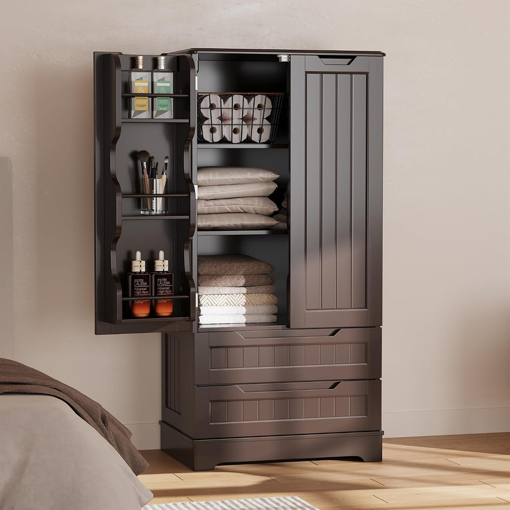Gizoon Kitchen Pantry Cabinet with Drawers, 47' Small Food Pantry Storage Cabinet with 6 Door Shelves for Snack and Spice, Freestanding Craft Storage Cabinet for Craft Room, Dark Brown, Painted