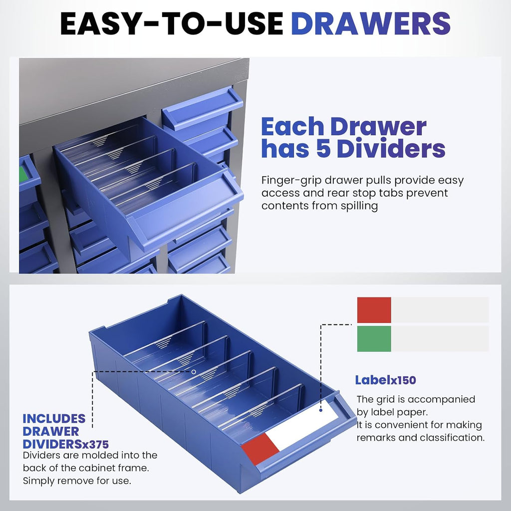 75 Drawer Nut and Bolt Storage Organizer, Parts Cabinet Organizer with Anti-Drop Design, Stainless Steel Bolt Bin Cabinet with ABS Drawers, Tool Cabinet for Office Supplies, Hardware Storage