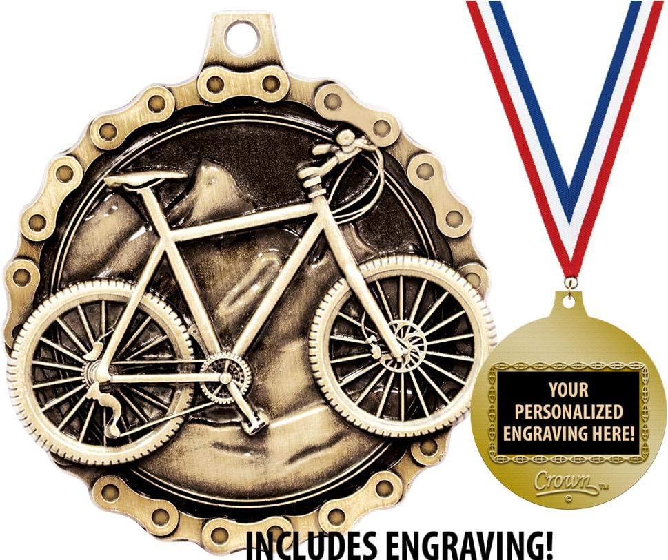Crown Awards Biking Medals, 2' Gold Cycling Medal Award with Free Custom Engraving