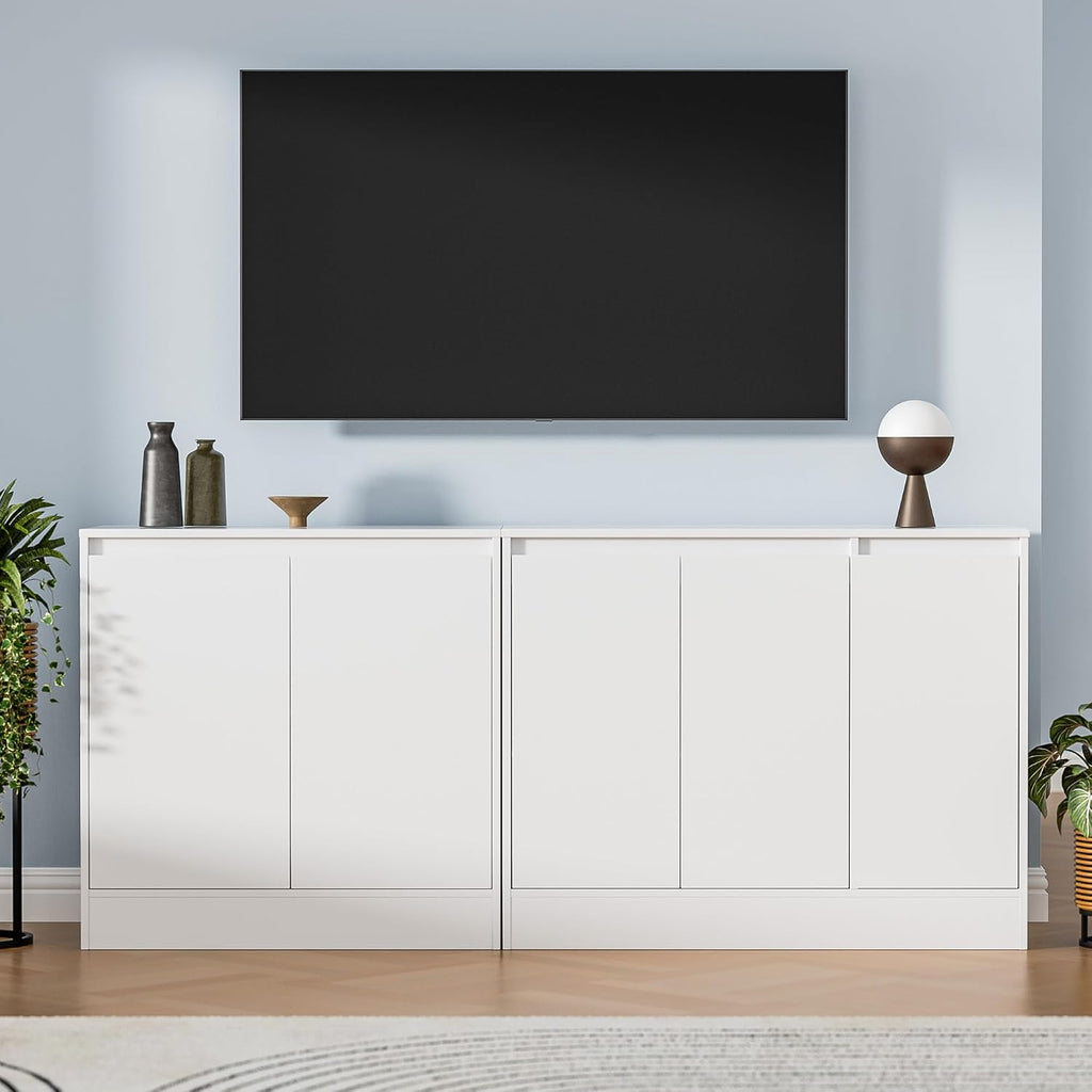 Housoul Buffet Cabinet with Storage, Coffee Bar Cabinet with 3 Doors and Adjustable Shelf, Modern Kitchen Buffet Sideboard for Living Room, Kitchen, White