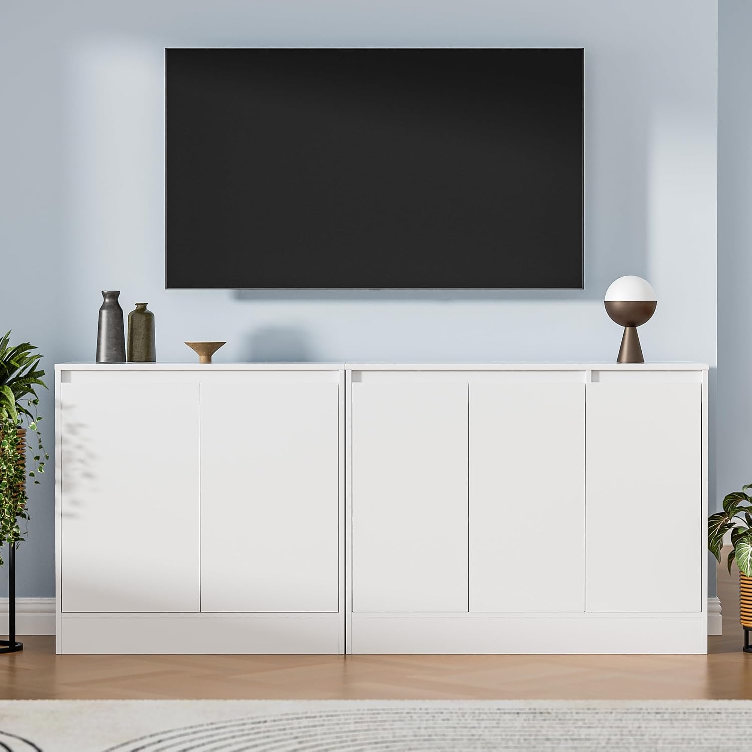 Housoul Buffet Cabinet with Storage, Coffee Bar Cabinet with 3 Doors and Adjustable Shelf, Modern Kitchen Buffet Sideboard for Living Room, Kitchen, White