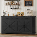 usikey Buffet Cabinet, 61' Large Sideboard Buffet Storage Cabinet with 3 Drawers, Farmhouse Coffee Bar with 4 Doors, for Kitchen, Living Room, Black