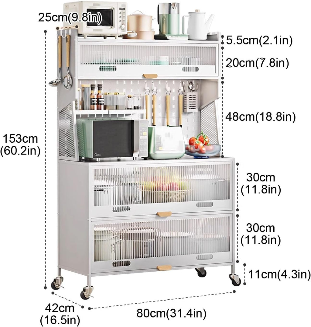 5-Tier Microwave Storage Stand - Kitchen Baker's Rack with Drawers Versatile Storage Cabinet for Home Office Pantry - Stylish Black Design,Black,80cm