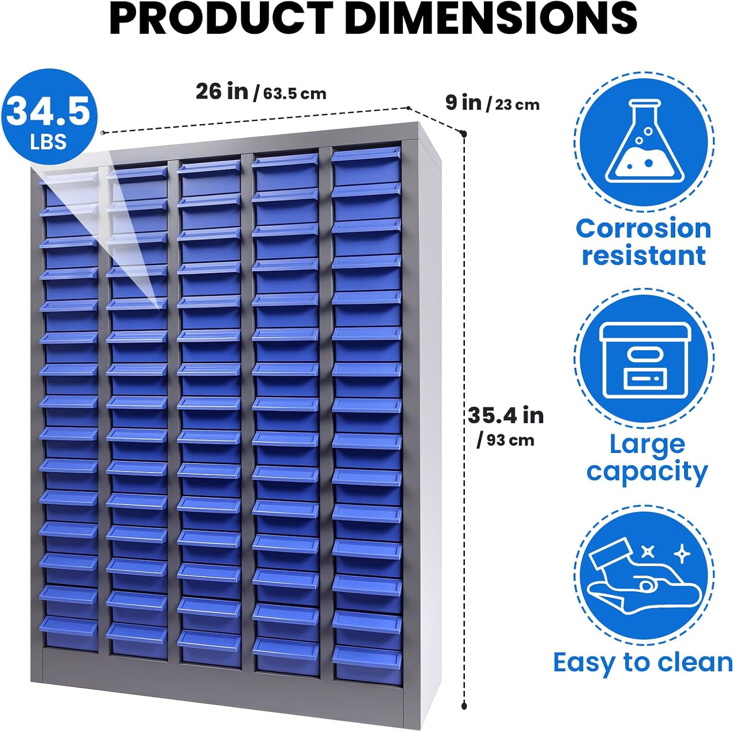75 Drawer Heavy Duty Parts Cabinet, Stainless Steel Frame|ABS Drawers with Labels/Divider, 550Lbs Nut Bolt Screw Organizer for Workshop, Garage, Hardware Storage