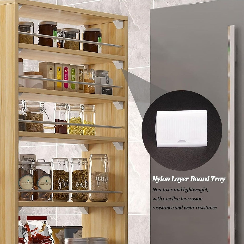 7 Tier Slim Storage Cart,Rolling Spice Rack Next to Fridge Slim,Kitchen Rolling Cart,Narrow Storage Cabinet, Wood Storage Organizer,for Kitchen,Bakers,Black,W7.9×D17.7×H72.4