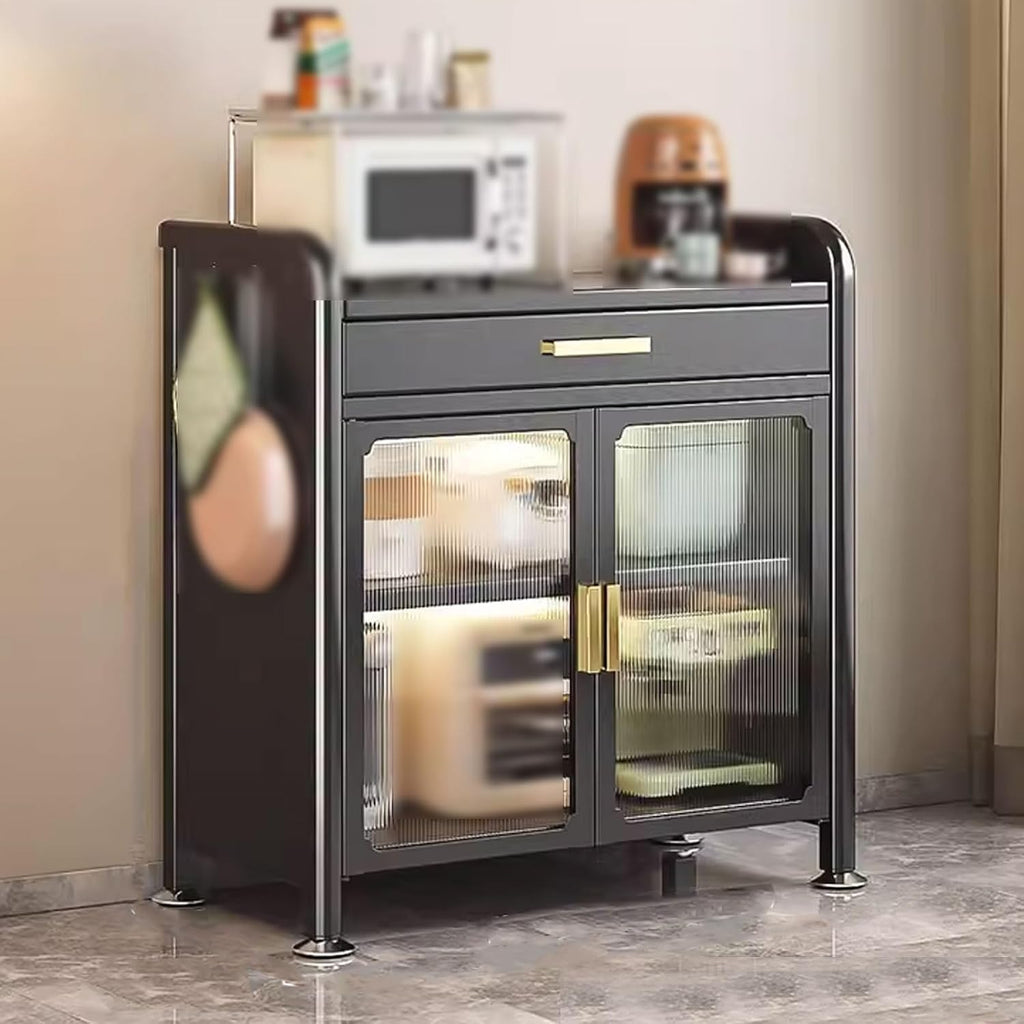 Kitchen Storage Rack for Cabinet Bakers Rack with Storage Cabinet Doors with Adjustable Foot Pads, for Kitchen, Dining Room, Living Room(Black,60 * 37.5 * 94.4cm)