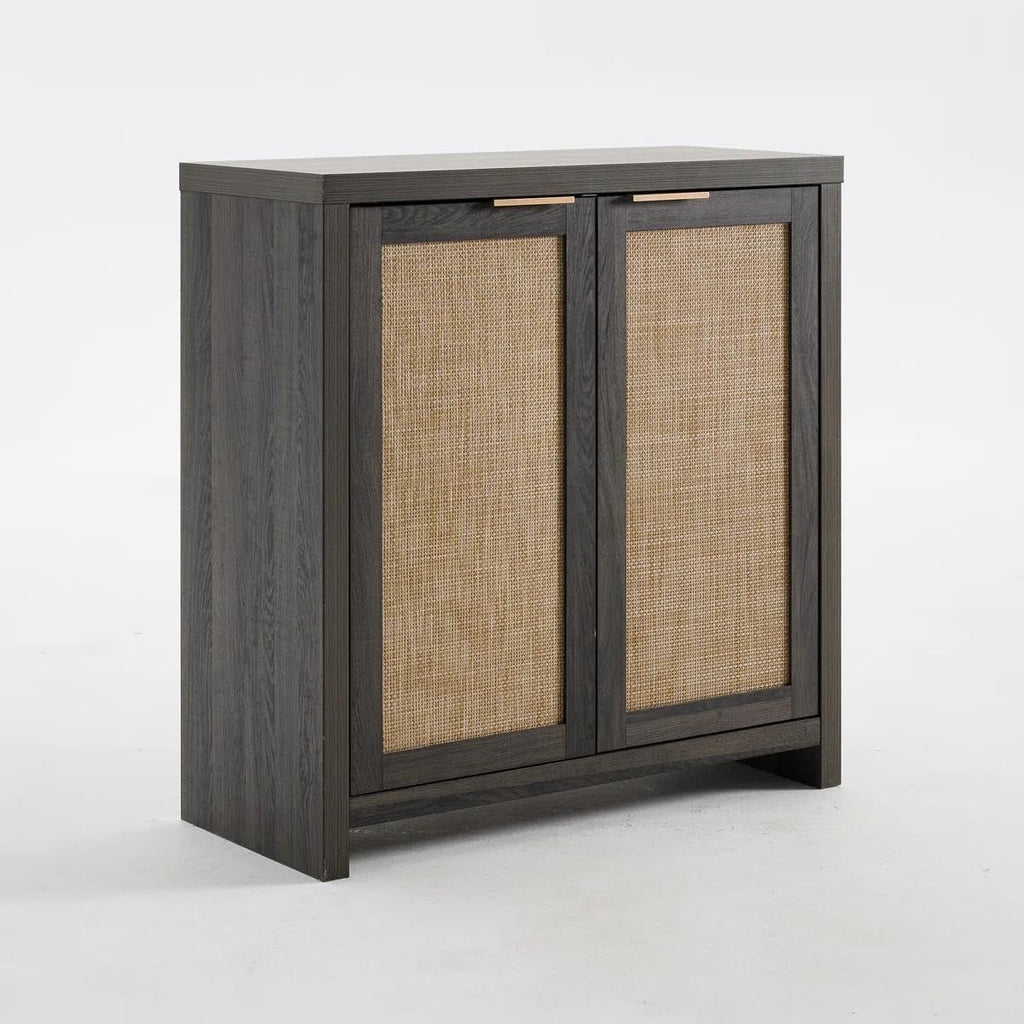 OAKHAM HOME Rattan Sideboard Cabinet with Storage, Buffet Cabinet with 2 Soft-Close Doors, Adjustable Shelves and 110 lbs Top, Storage Cabinet for Living Room, Kitchen, Entryway, Black Oak