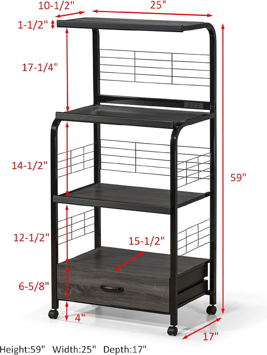 Crown Mark Kitchen Shelf with Casters Baker's Rack, Black