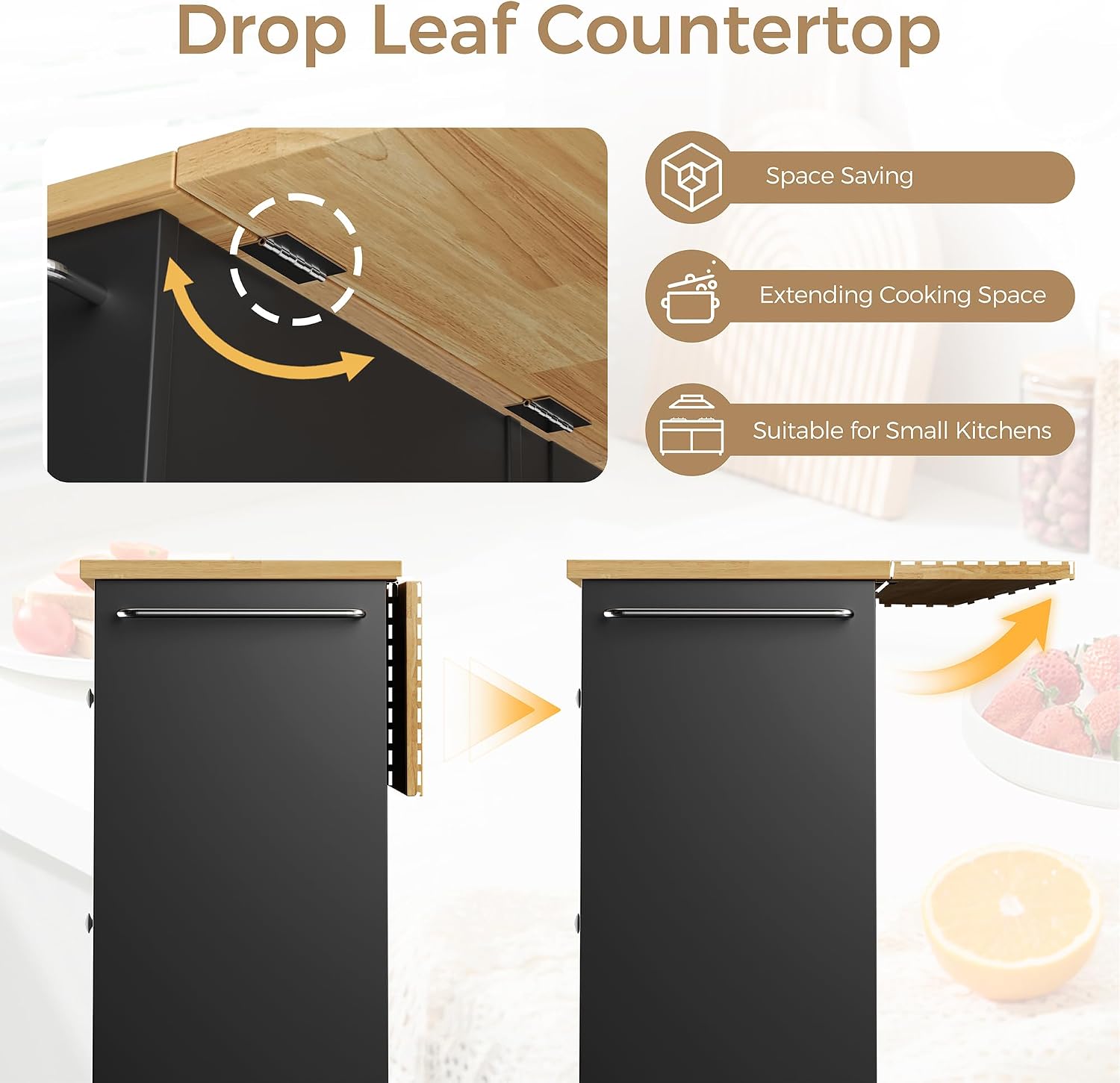 JY QAQA 40' Kitchen Island Cart Furniture cart on Wheels Rolling Portable Dining Room Serving Utility Carts Mobile Movable with Drawers Cabinet,Black
