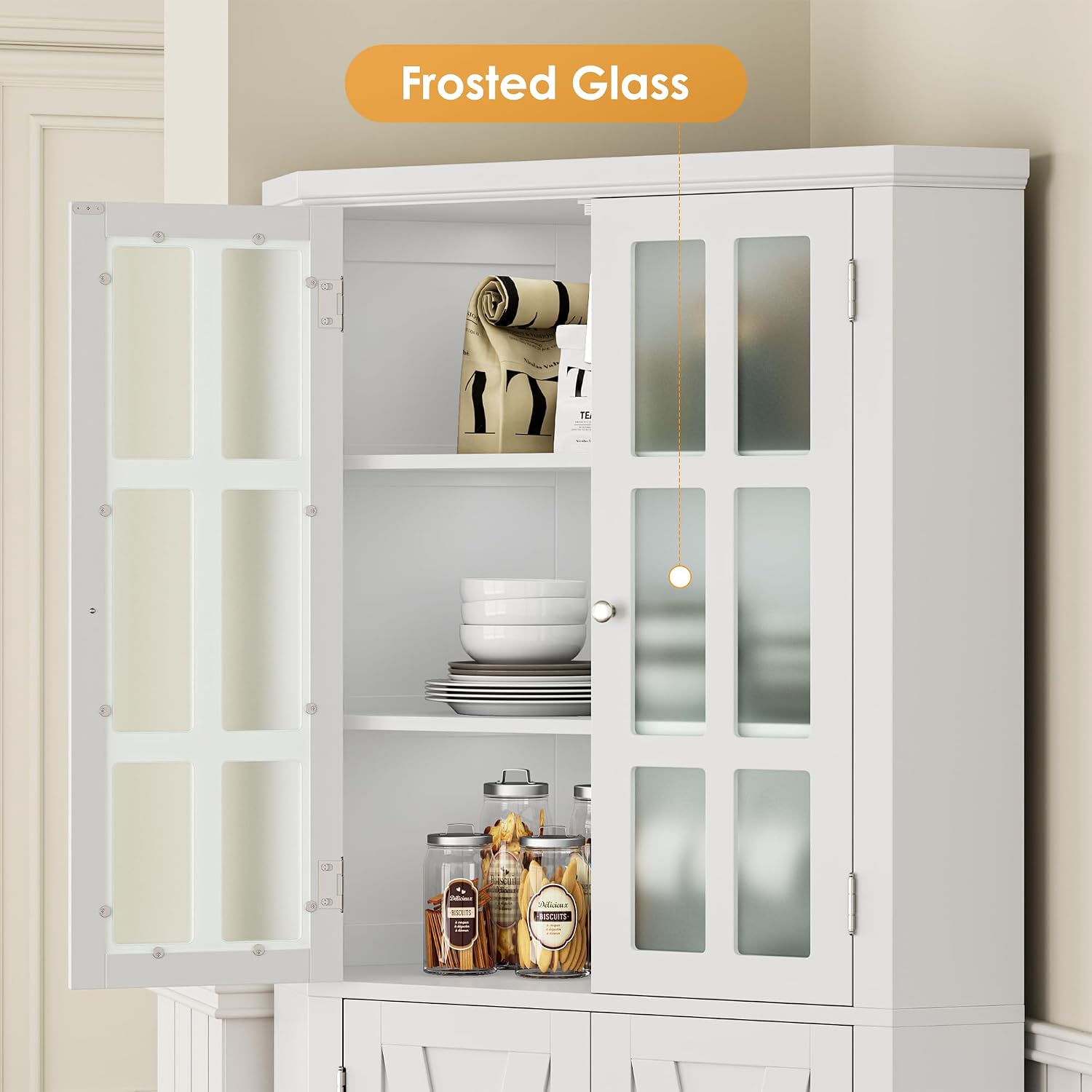 BOTLOG 67' Corner Cabinet, Corner Kitchen Pantry with Doors, Farmhouse Kitchen Cabinet with 6 Storage Shelves, Space Saver for Bathroom, Living Dining Room, White