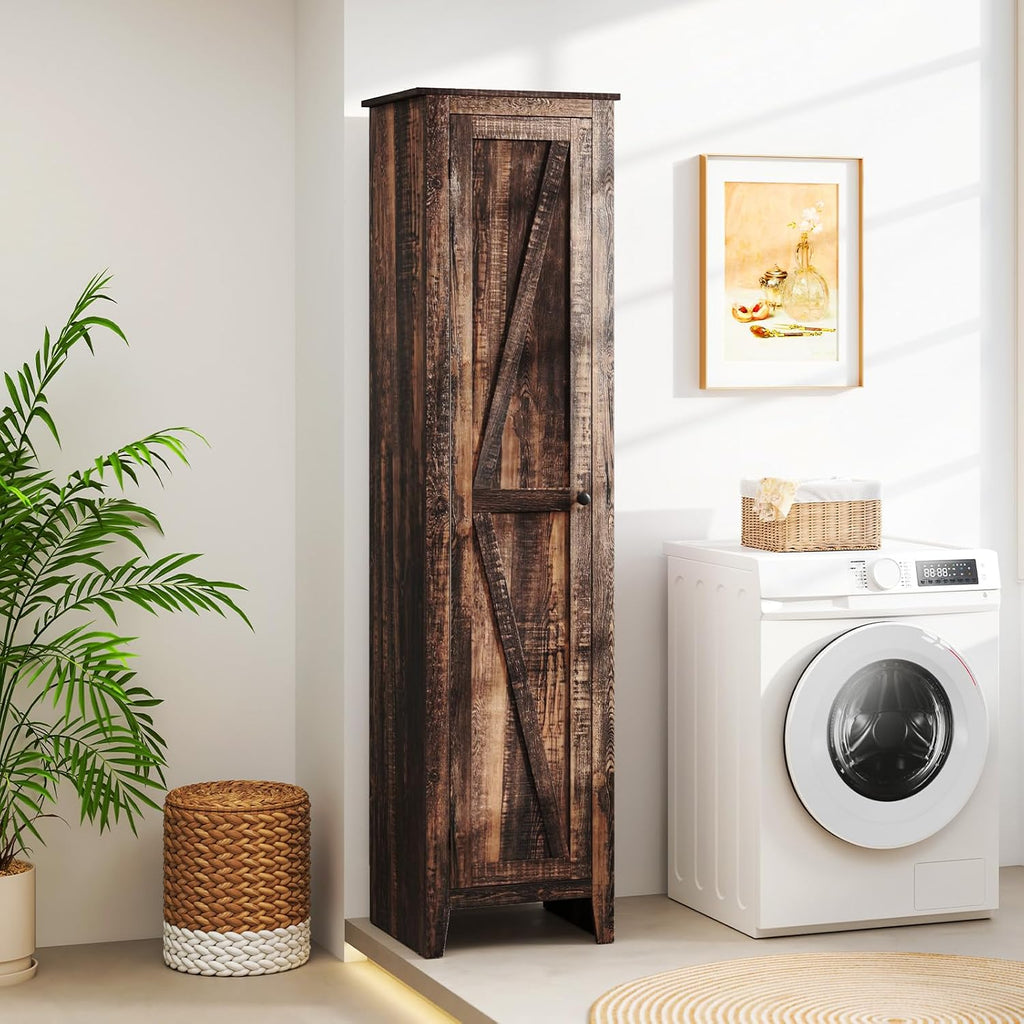 Giantex 72-Inches Narrow Storage Cabinet, Tall Bathroom Floor Cabinet with 4 Shelves, Barn Door, Anti-tilt Device, Raised Feet, Slim Storage Unit for Small Spaces, Living Room, Home Office, Kitchen