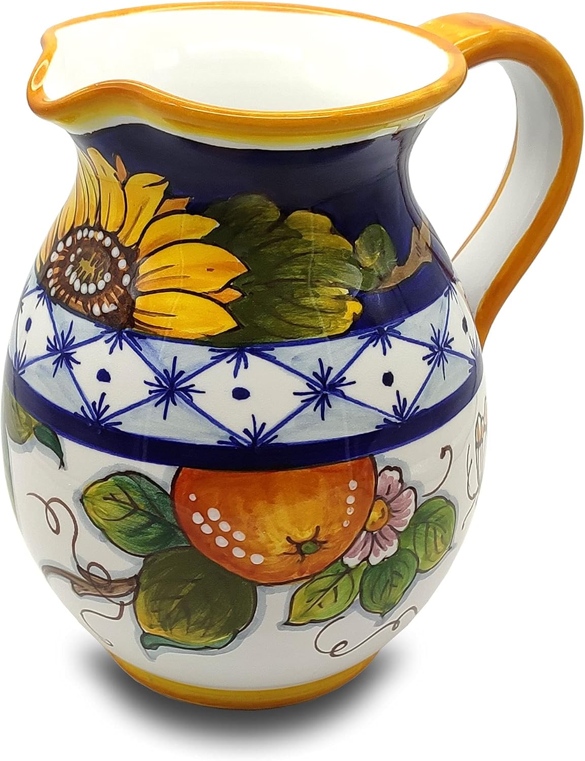 Giotti Ceramiche Italian Ceramic Pitcher Sunflower - 33 oz Hand Painted Utensil Holder or Carafe for Kitchen - Made in Italy Tuscany - Pottery Vase Jar for Wine - Home Decor Ceramics Dispenser