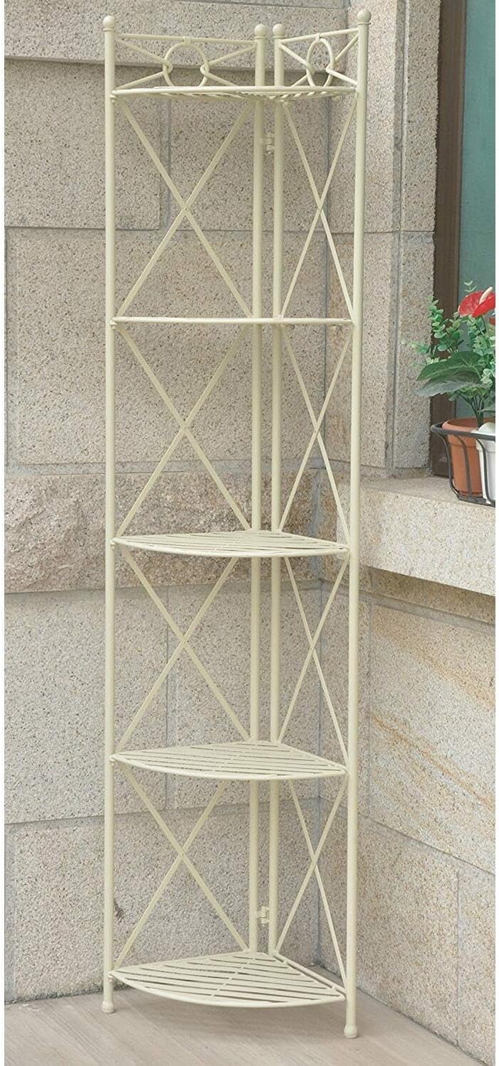 Maykoosh 5-Tier Corner Shelf Baker's Rack White Wash - Space Saving Storage for Kitchen, Pantry, Living Room