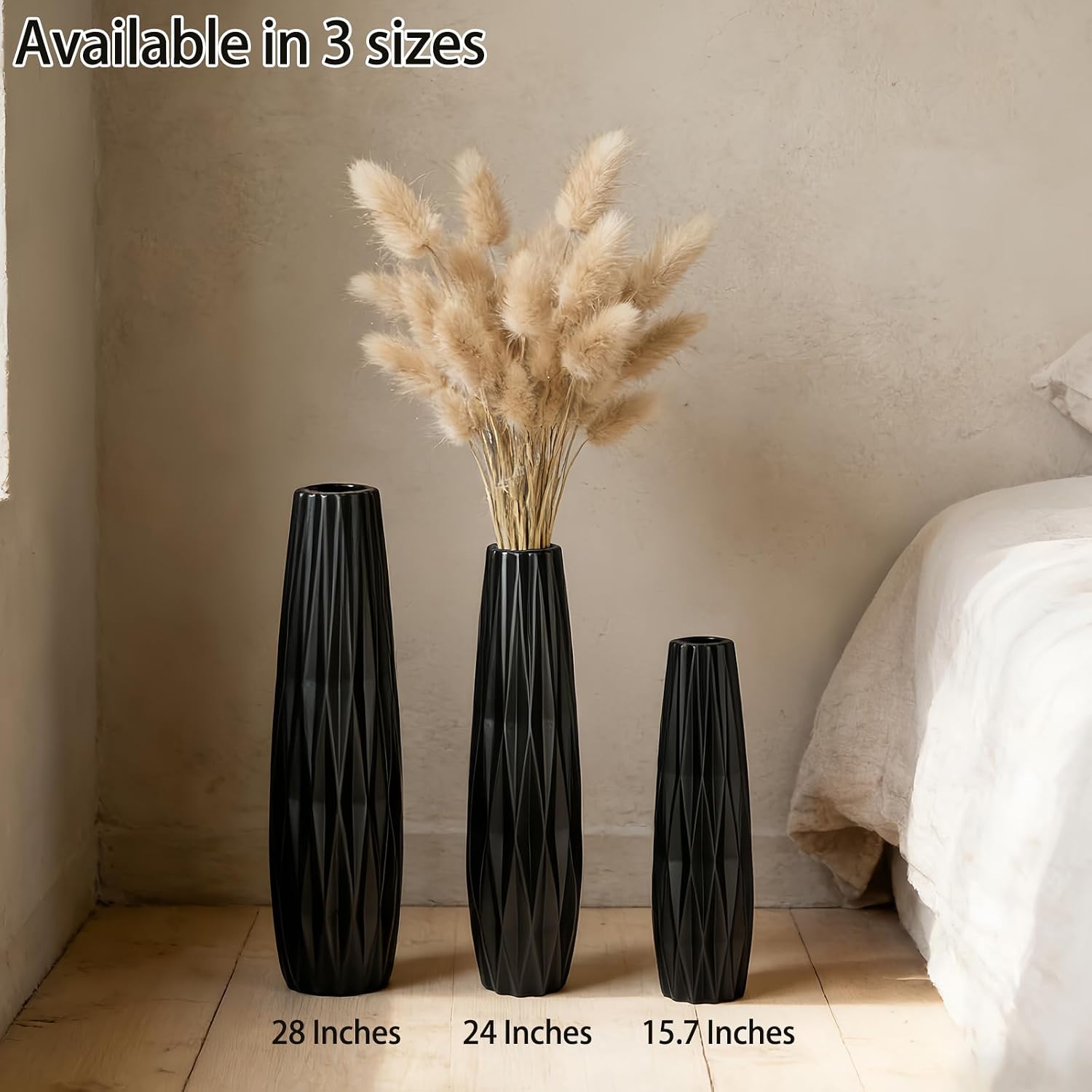 Tall Black Floor Vase – 28' Twisted Geometric Ceramic Vase for Modern Home, Living Room, Table Centerpiece or Corner Decoration