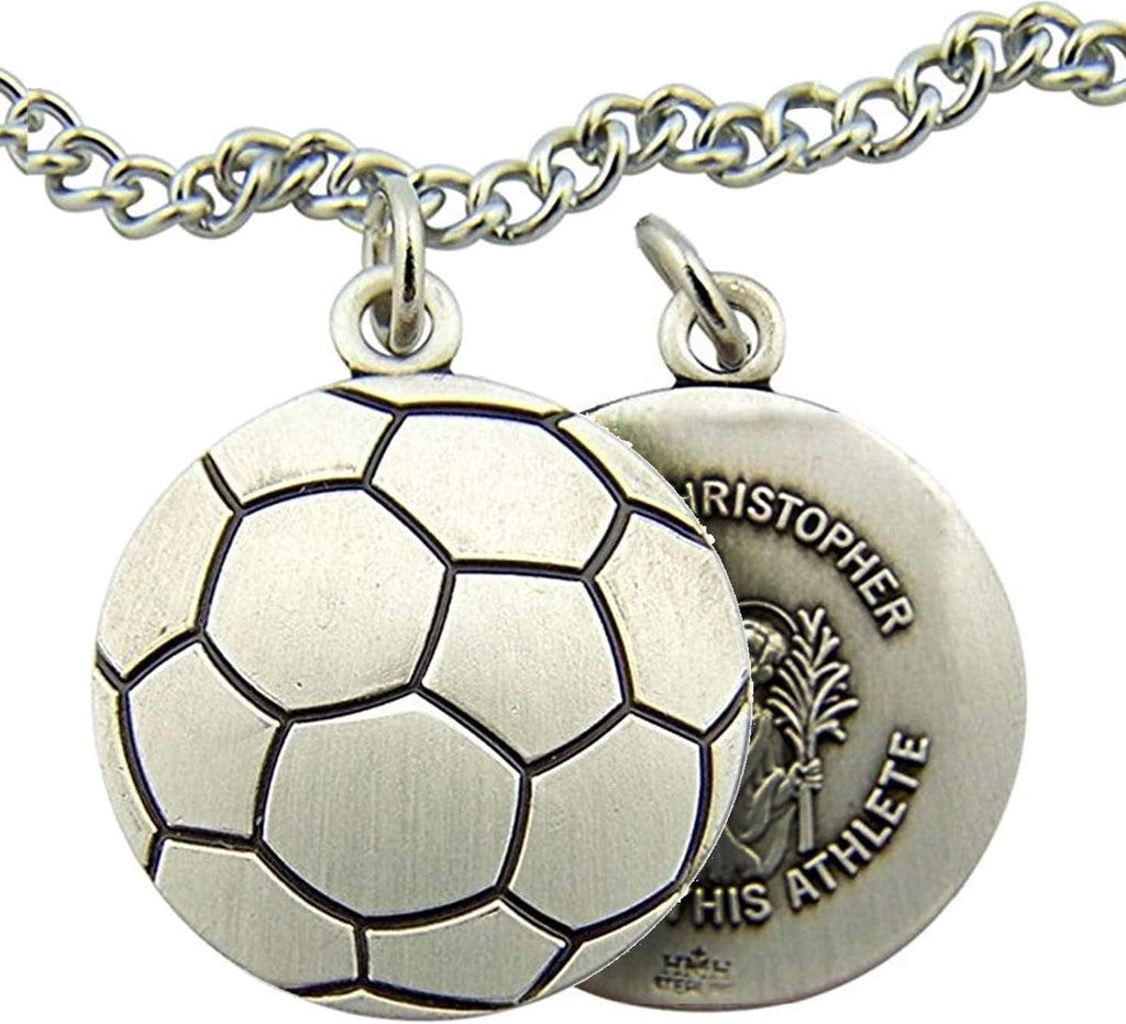 Religious Gifts Sterling Silver Sports Medal with Saint Christopher Protect This Athlete Back