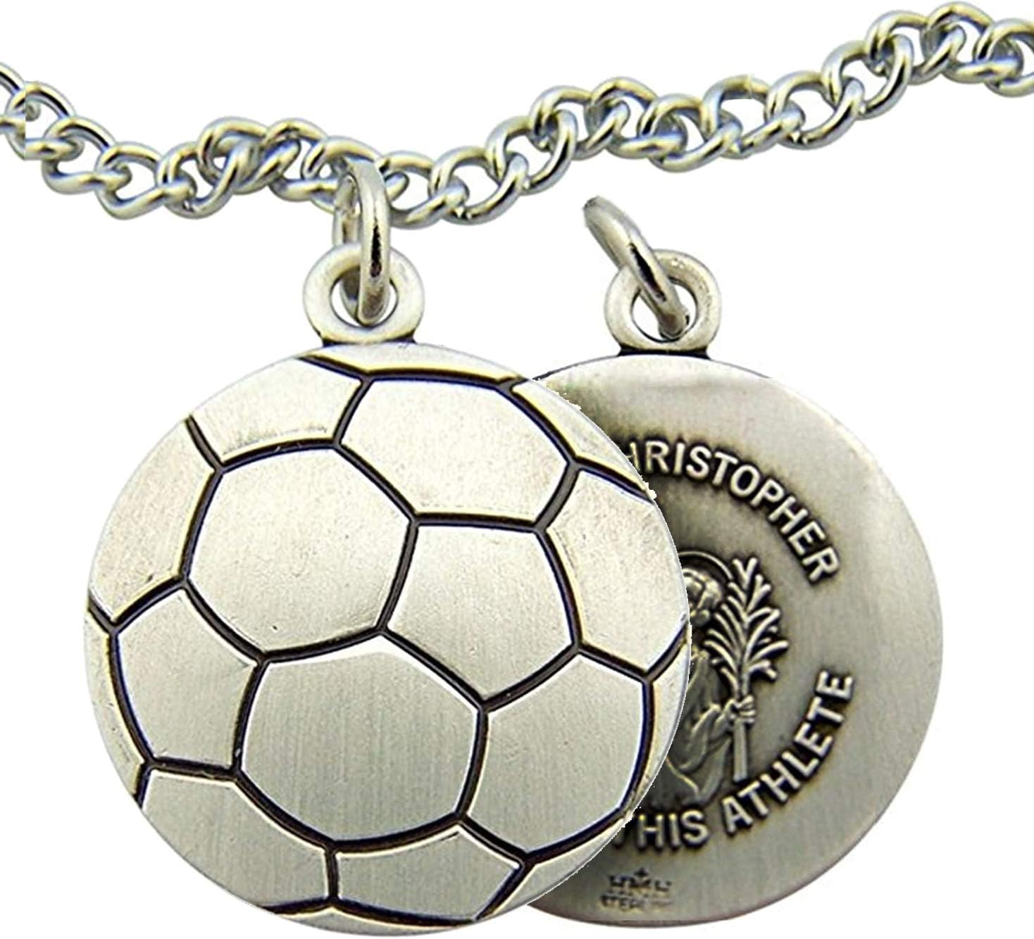 Religious Gifts Sterling Silver Sports Medal with Saint Christopher Protect This Athlete Back