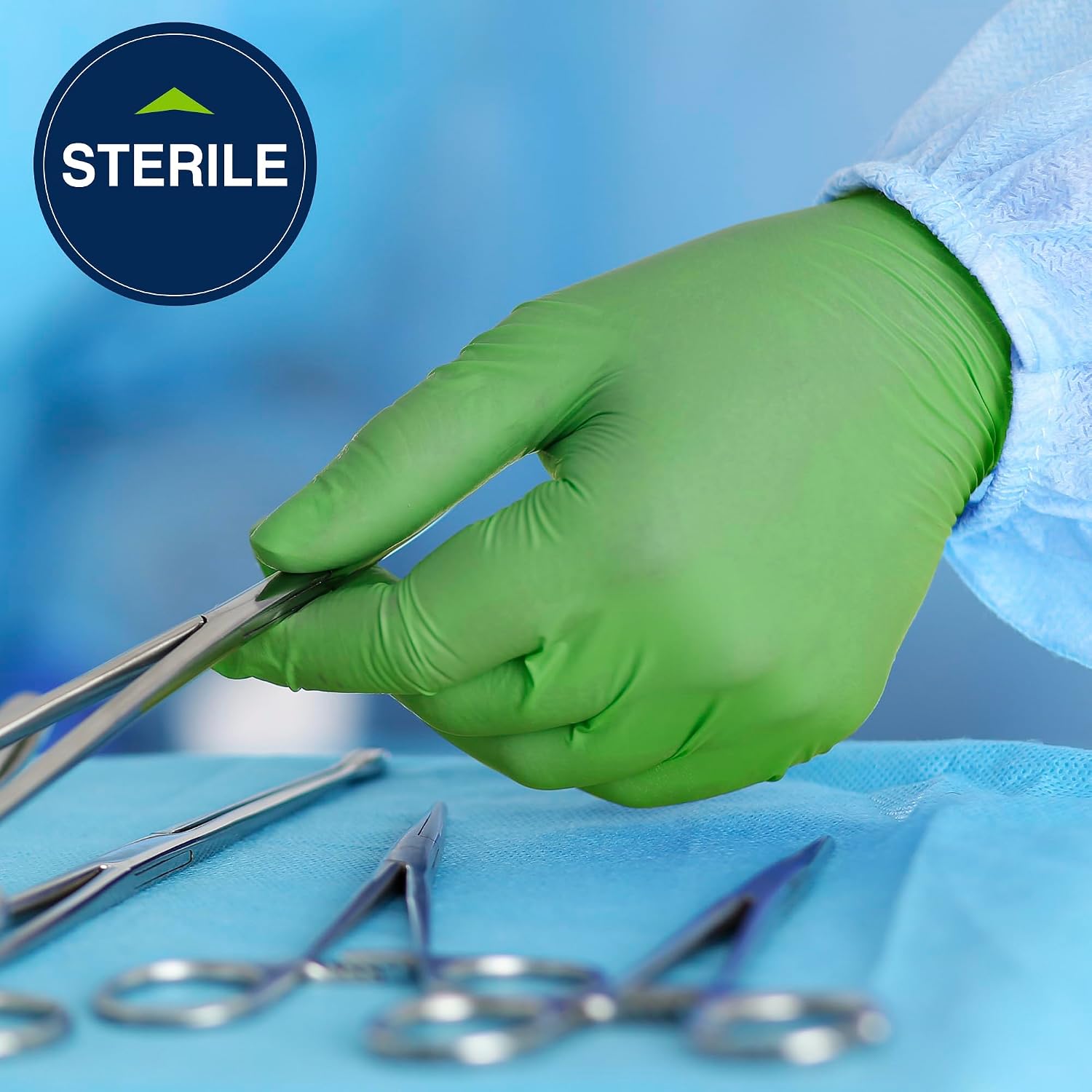 HALYARD Micro Surgical Gloves Sterile Polyisoprene Individually Wrapped Pairs Powder Free Medical Disposable Gloves, 7.9 mil, Size 8.5 Large, Green, SGL90085 (Box of 50 Pairs - 100 Total)