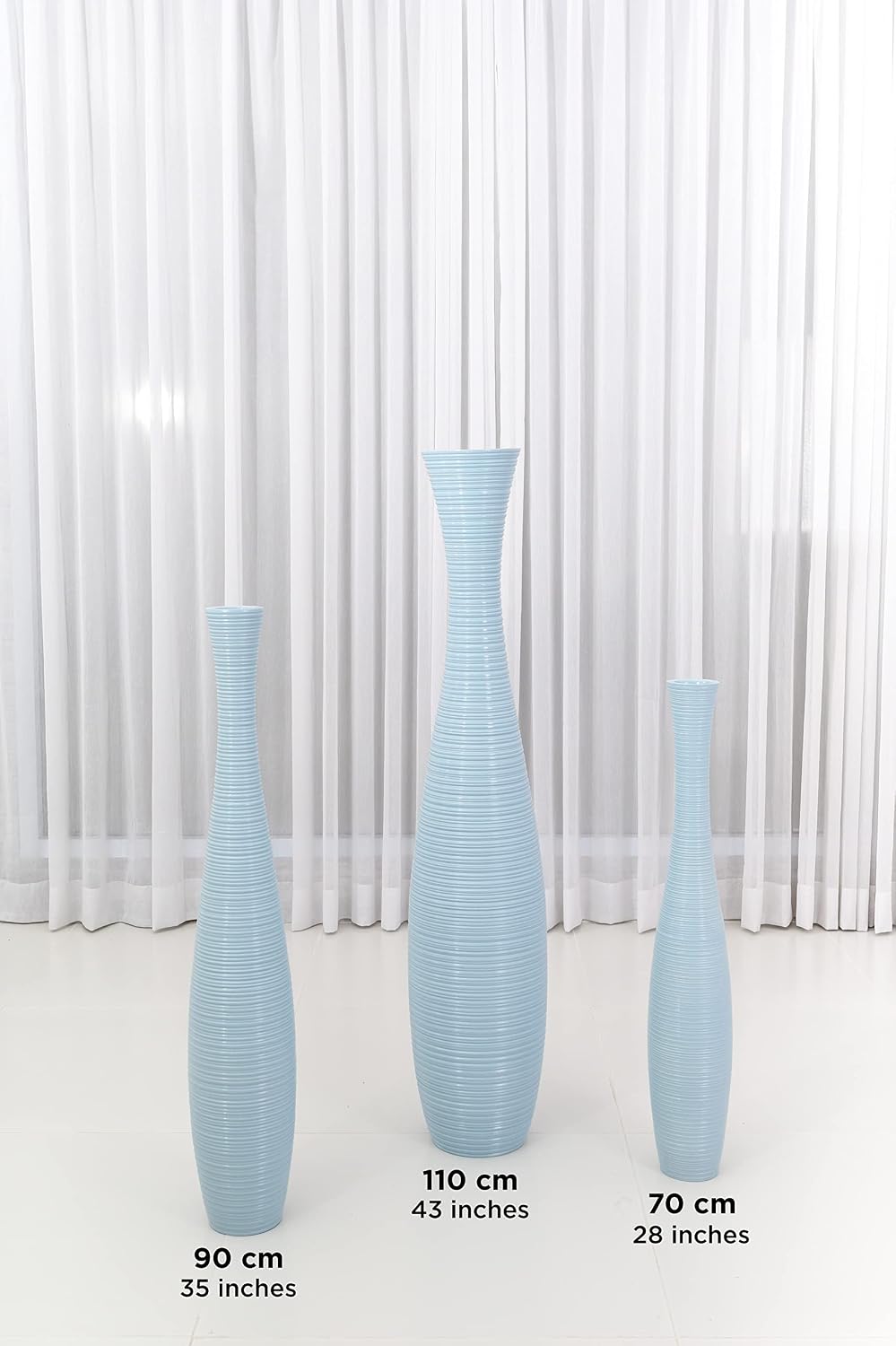 Leewadee Large Blue Home Decor Floor Vase - Wooden 34 inch Tall Farmhouse Decor Flower Holder for Fake Plant and Pampas Grass