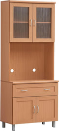 Pemberly Row China Cabinet, 79 in H x 32 in W x 17 in D, Beech Finish, Wooden Construction, Storage with Transparent Doors, Drawer, and Shelves, Home or Office Kitchen Storage Furniture