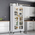67.3' Kitchen Pantry Storage Cabinet,Display Storage Cabinet Magnetic Doors, Adjustable Shelves & Wheels,Metal Tall Food Pantries Cabinets,for Kitchen, Living Room and Dining Room, White