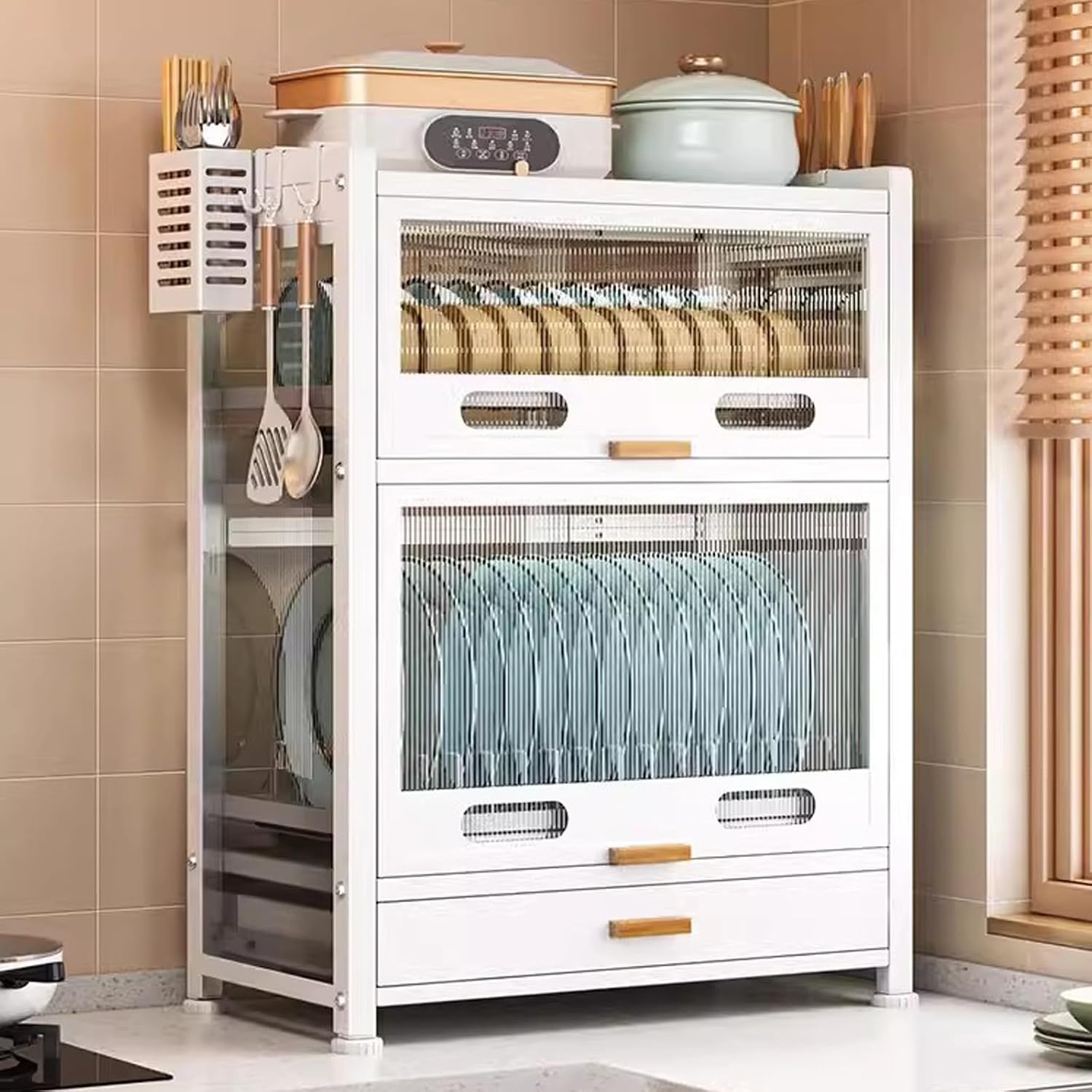 Kitchen Dish Rack, Countertop Storage Cabinet, Microwave Stand, Bakers Rack, Dish Drying Rack, Bakers Rack with Drawer (Color : B)