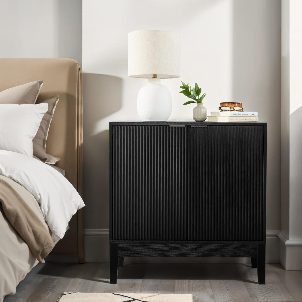 Best Choice Products 2-Door Modern Storage Cabinet, Buffet, Sideboard, Media Cabinet, Cupboard, Entryway Accent Table, Bookcase w/Reeded Panels and Adjustable Shelves – Black