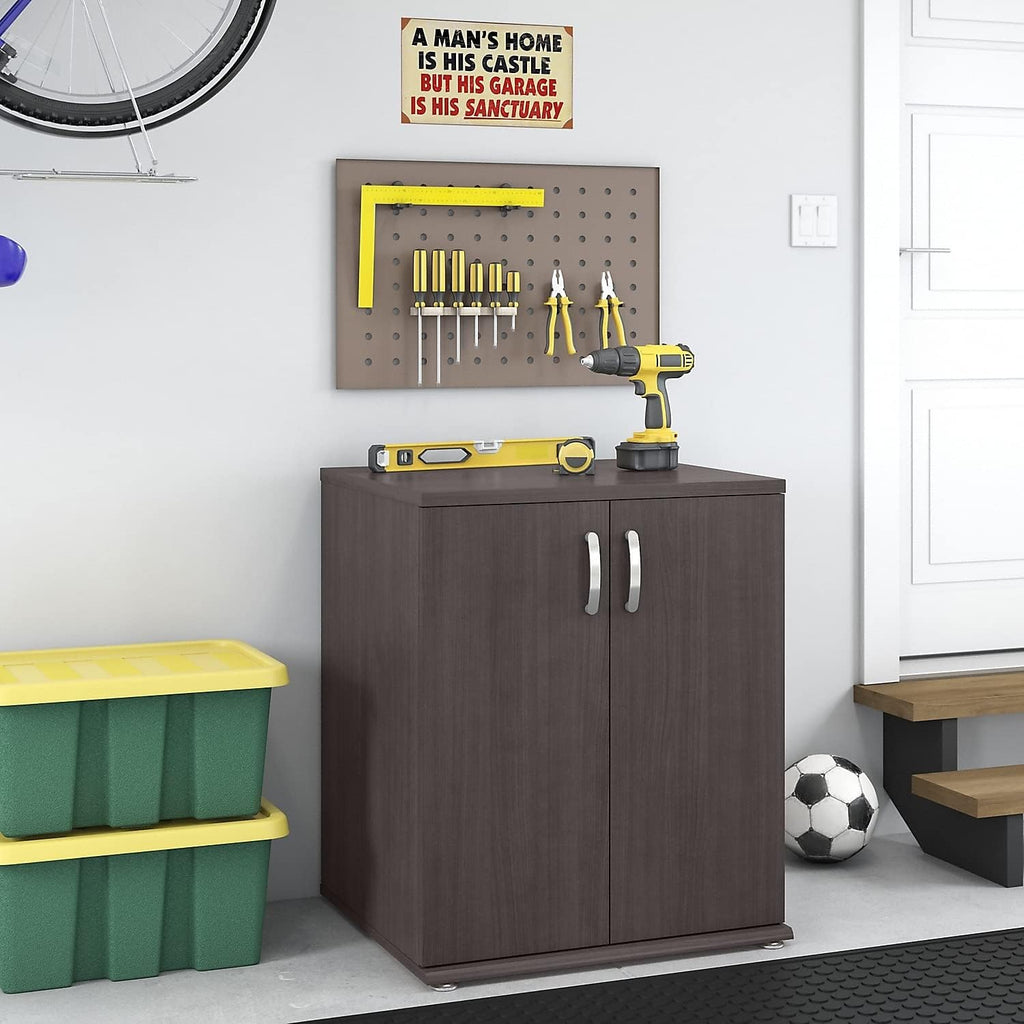 Bush Business Furniture Universal Floor Storage Cabinet with Doors and Shelves in Storm Gray, Vertical Office Storage Unit with Adjustable Shelving for Workspace