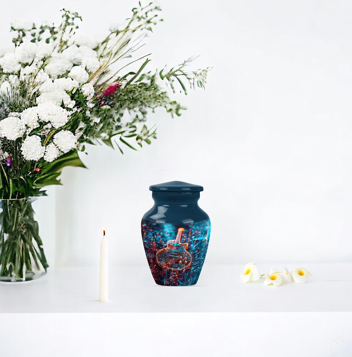 Guitar Urn - Memorial Urns - Cremation Urns -Metal Urns - Combo of 1 Large Urn with Velvet Bag and 4 Small - Urns for Human Ashes Small Keepsake & Large - Urns for Men & Women