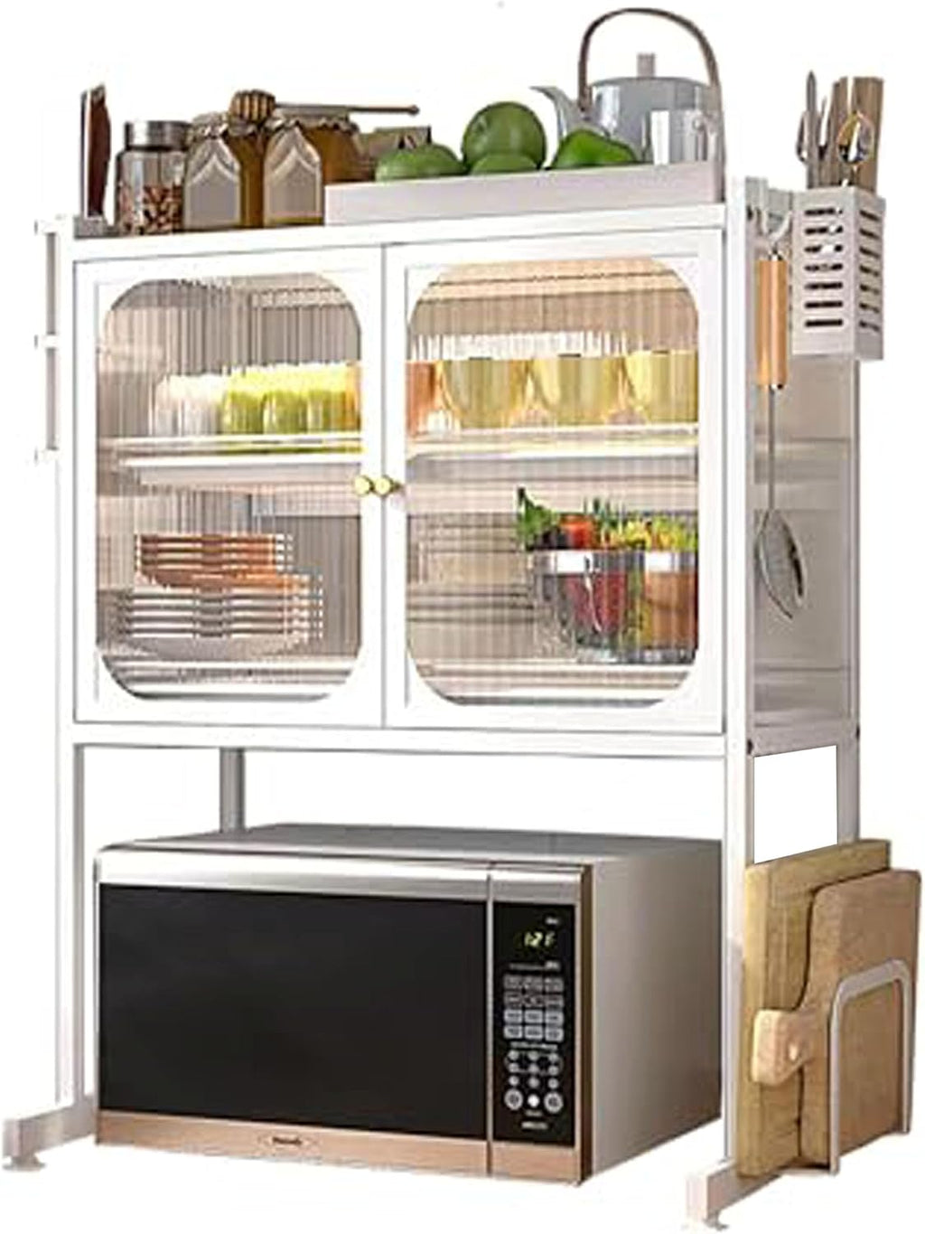 Kitchen Countertop Microwave Oven Rack,Microwave Stand,Microwave Shelf with Storage Cabinet,Suitable for Tabletop Tableware Storage in Kitchens and Restaurants (White)