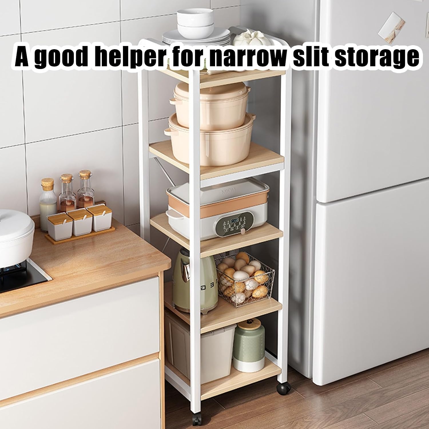 Adjustable Kitchen Bakers Rack, Freestanding Kitchen Utility Storage Shelf, Utility Cart for Narrow Places (Color : 3-layers, Size : 40cm)