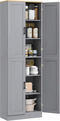 HOMCOM 67' Freestanding Kitchen Pantry, 4-Door Storage Cabinet Organizer with Adjustable Shelves, Kitchen Cabinet with Doors and Shelves, Distressed Gray