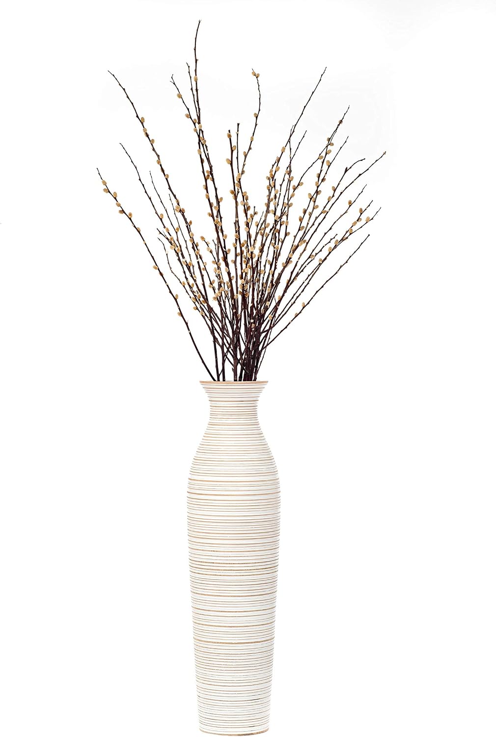 Leewadee Large White Home Decor Floor Vase - Wooden 26 inch Tall Farmhouse Decor Flower Holder for Fake Plant and Pampas Grass