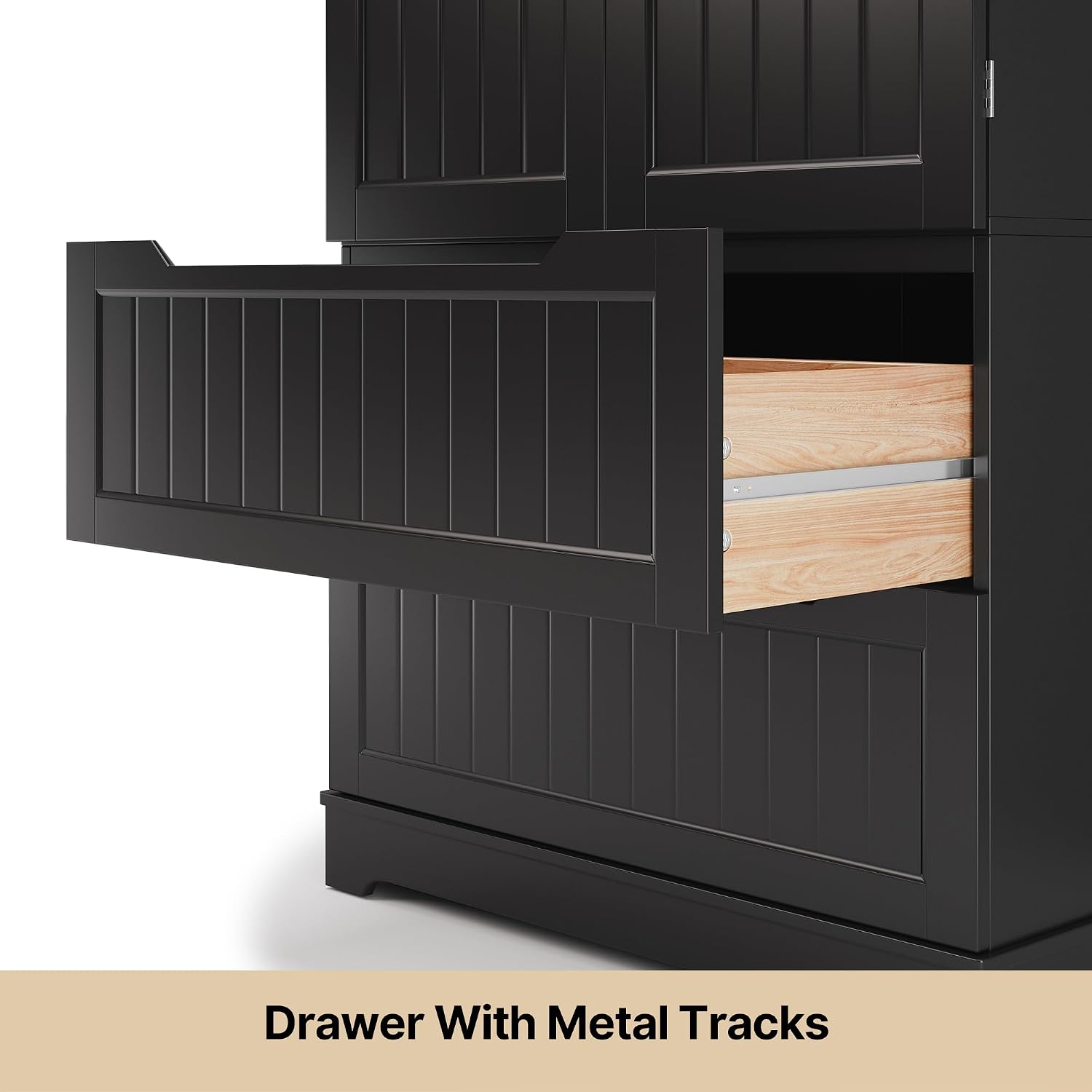 Gizoon Kitchen Storage Cabinets with Drawers Freestanding Kitchen Pantry with Doors and Shelves, 63' Food Pantry Cabinet for Dining Room Craft Room, Black, Painted