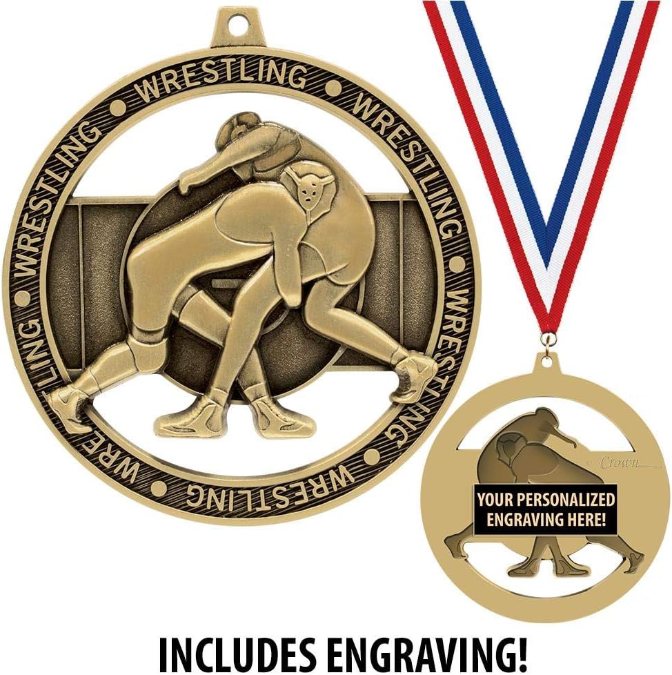 Crown Awards Wrestling Medals, 3' Massive Rimz Wrestling Award Medal with Custom Engraving Included Prime