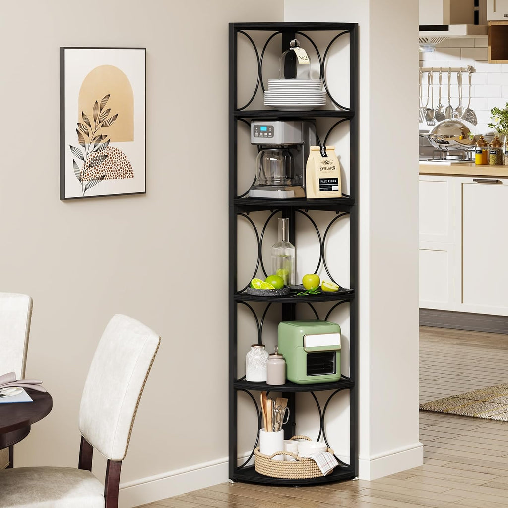Tribesigns 67 inch Tall Corner Shelf, 6 Tier Rustic Corner Bookshelf Bookcase Storage Rack Standing Shelving Unit for Living Room, Small Space, Black
