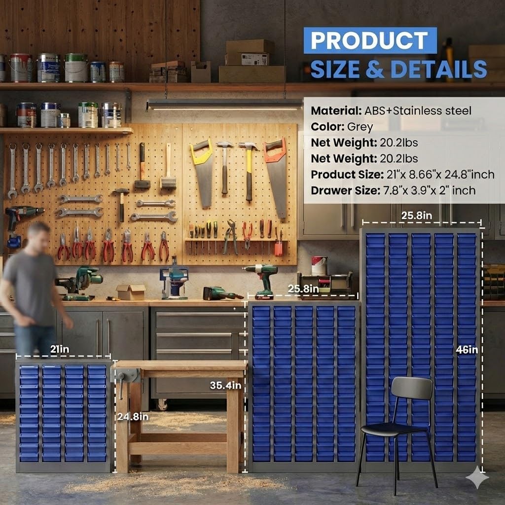 75 Drawer Small Parts Organizer Cabinet with ABS Drawers, Nuts and Bolts and Screw Organizer with Dividers, Hardware Storage with Label Slots, Metal Parts Cabinet for Garage Workshop
