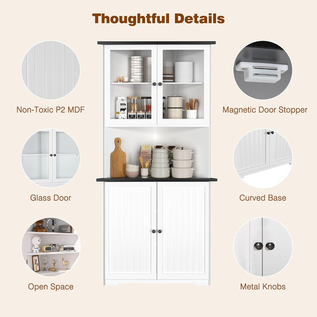 MUPATER Tall Corner Cabinet with Doors and Shelves, 71'' Free Standing Corner Kitchen Hutch, Cabinet Storage for Living Room, Bathroom, Kitchen with Countertop, White