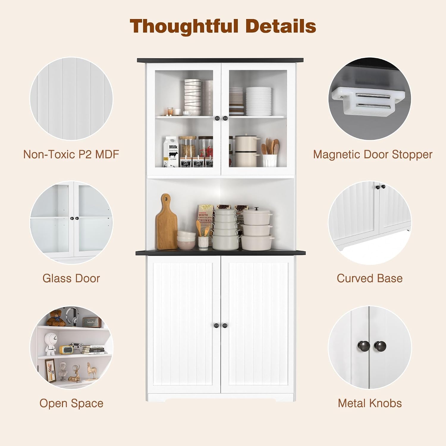 MUPATER Tall Corner Cabinet with Doors and Shelves, 71'' Free Standing Corner Kitchen Hutch, Cabinet Storage for Living Room, Bathroom, Kitchen with Countertop, White