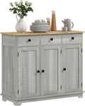 40' Solid Wood Top Freestanding Storage Cabinet, Kitchen Storage Bakers Rack with Drawers, Utility Food Cupboard with Adjustable Shelf for Dining Room and Entryway, Light Gray