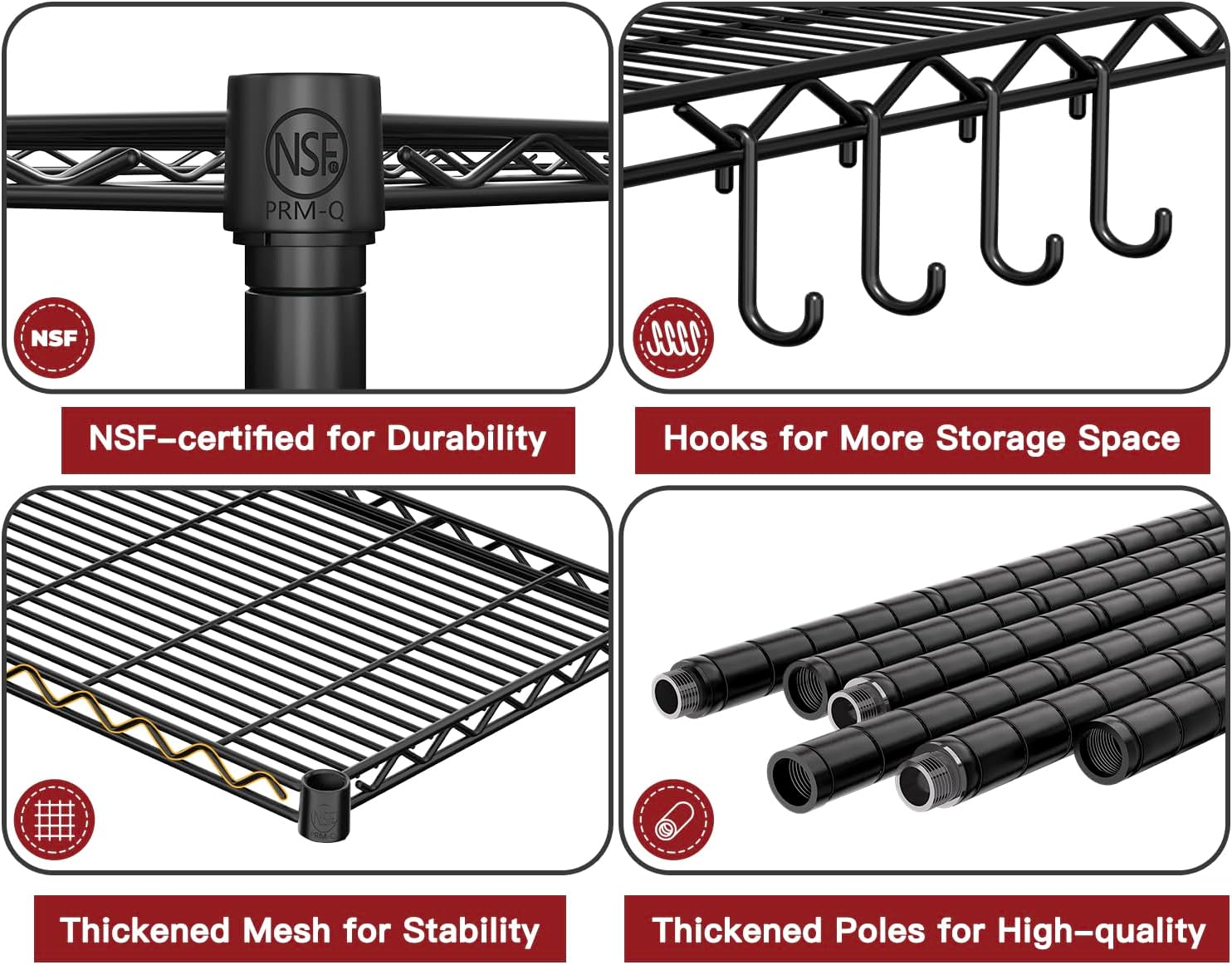 PrimeZone 5 Tier 72' W x 16''D x 76''H Metal Storage Wire Shelves - Heavy Duty Standing Garage Shelving Unit, Adjustable Steel Wire Rack Utility Shelf for Warehouse Kitchen Pantry Corner, Black