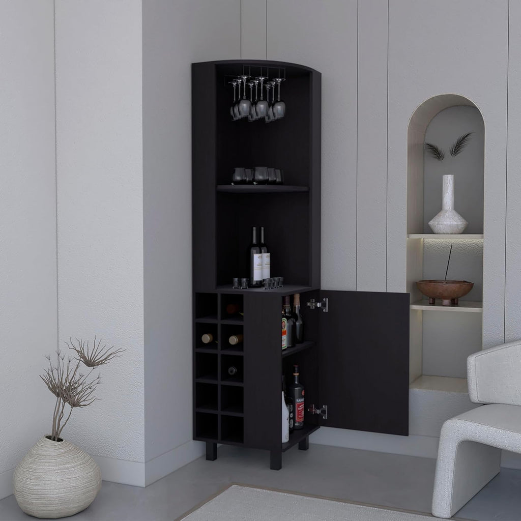 71' Corner Freestanding Storage Cabinet, Kitchen Storage Bakers Rack with 4 Shelves, Utility Food Cupboard with Stemware Rack, Black