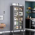 67.3' Kitchen Pantry Storage Cabinet with Magnetic Door, Adjustable Shelves & Wheels,Metal Tall Food Pantries Cabinets,for Kitchen, Living Room and Dining Room, Gray