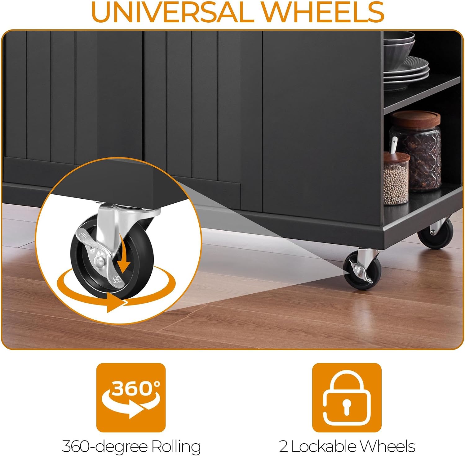 Yaheetech Rolling Kitchen Island Cart with Drop Leaf, Portable Rubberwood Breakfast Bar with Storage Cabinet, Open Shelves & Detachable Towel, 2 Drawers, Black