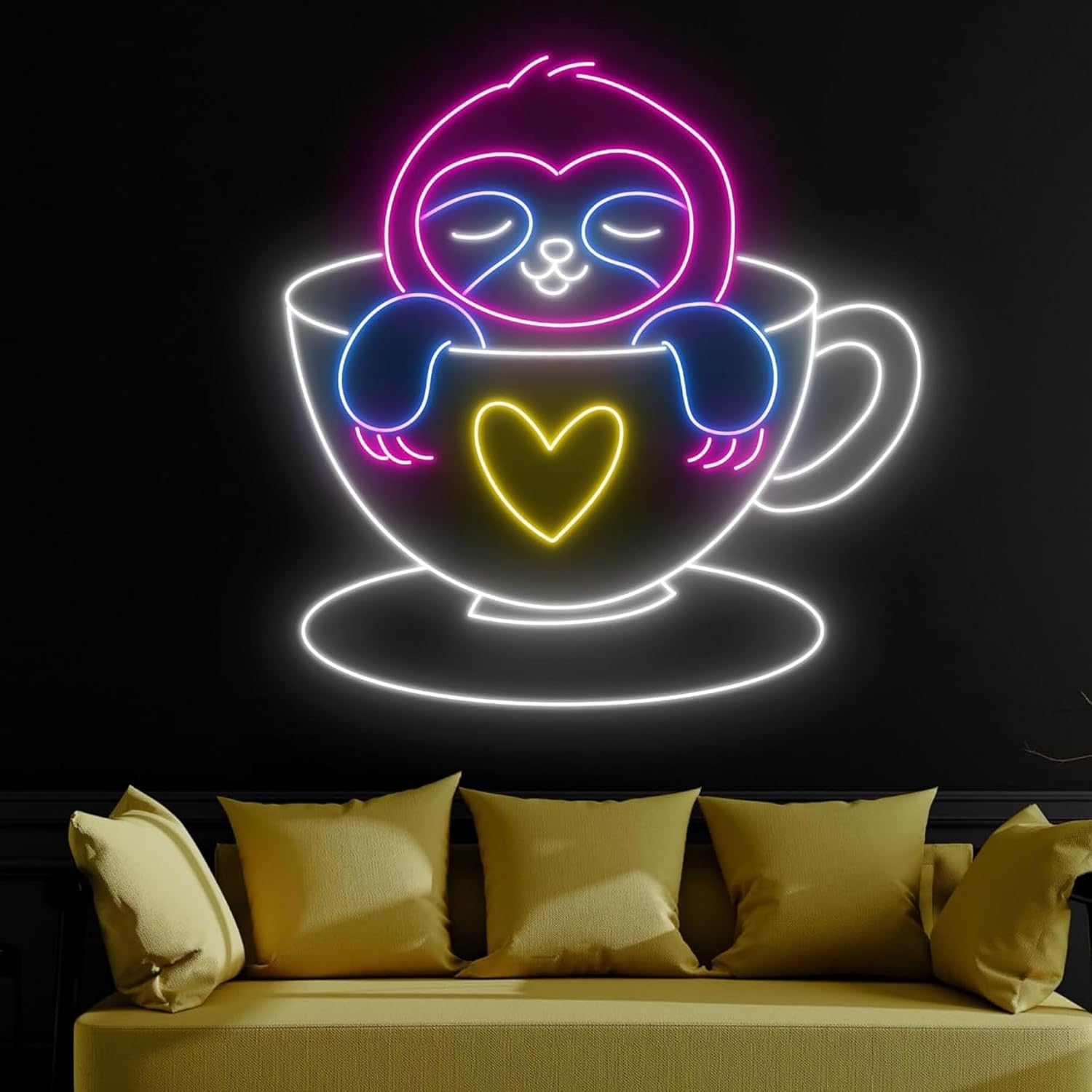 Sloth in Cup LED Display, Coffee Shop Artwork, Sleepy Creature Decor, Beverage Glow, Latte Illumination