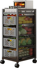 Kitchen Counter Baker's Rack with Drawers, Stackable Storage Fruit Vegetables Basket, Microwave Oven Coffee Machine Organizer Shelf, Black (Size : 4 Tier)