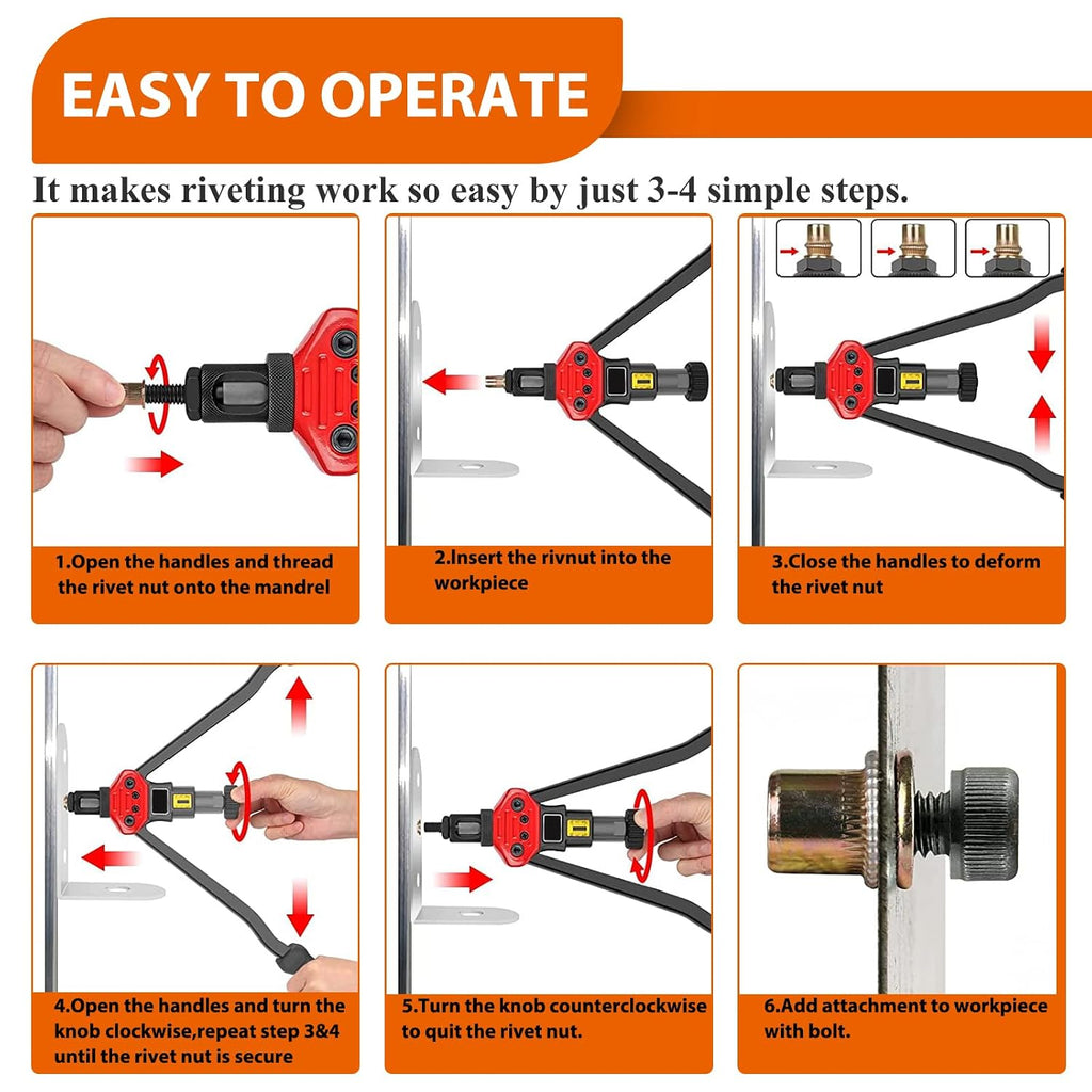 1310pcs Rivet Nut Tool Kit,16-Inch Rivnut Tool Kit with 11 Metric & SAE Mandrels(M3 M4 M5 M6 M8 M10 M12;SAE 10-24,1/4-20,5/16-18,3/8-16),NutsertTool Kit Rivet Nut Assortment Kit with Carrying Case